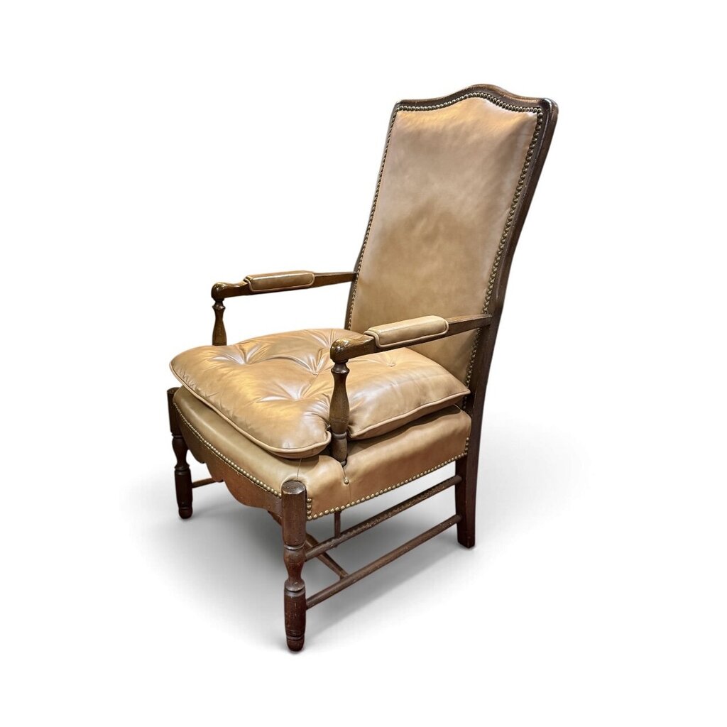 Tan Leather Wingback Style Tufted Cushion Armchair