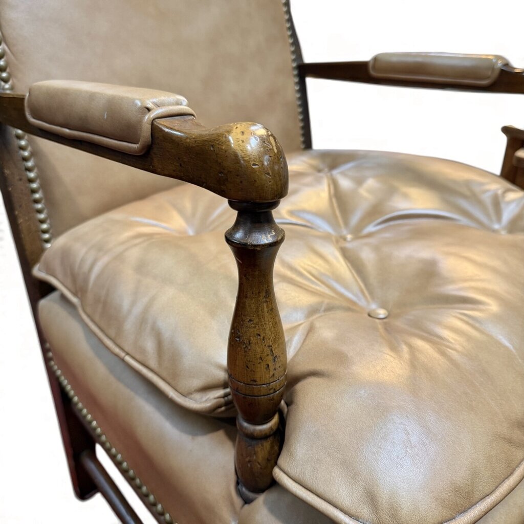 Tan Leather Wingback Style Tufted Cushion Armchair
