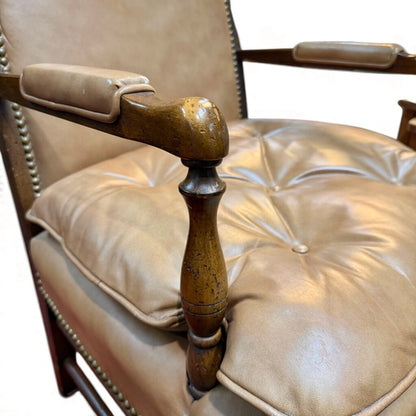 Tan Leather Wingback Style Tufted Cushion Armchair