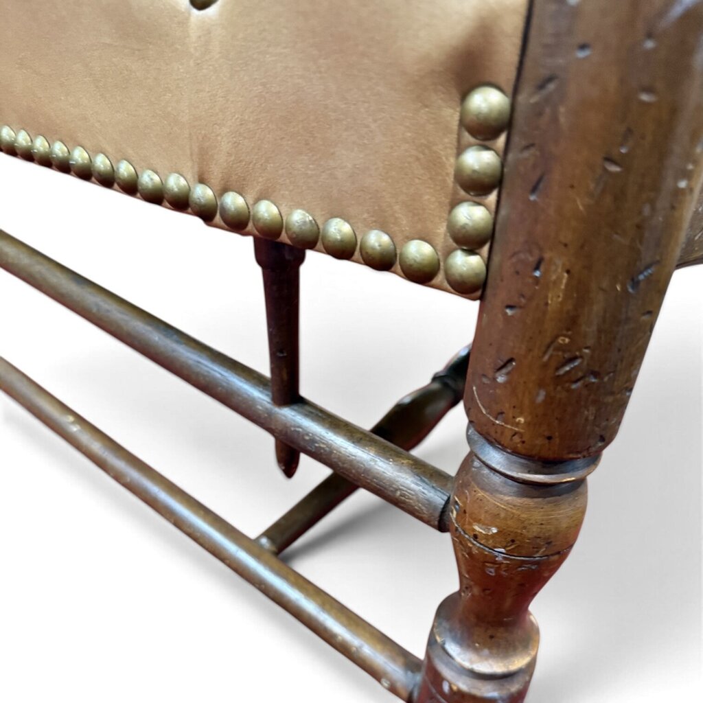 Tan Leather Wingback Style Tufted Cushion Armchair