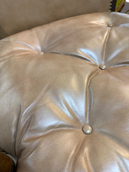 Tan Leather Wingback Style Tufted Cushion Armchair