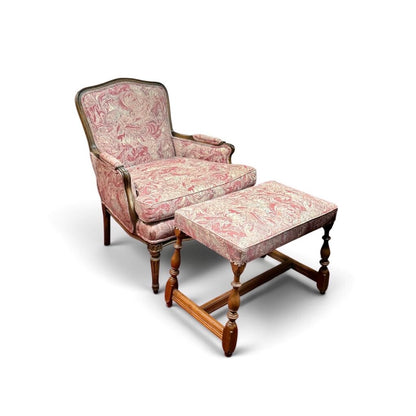 Red And Blue Marble Print Chair With Ottoman