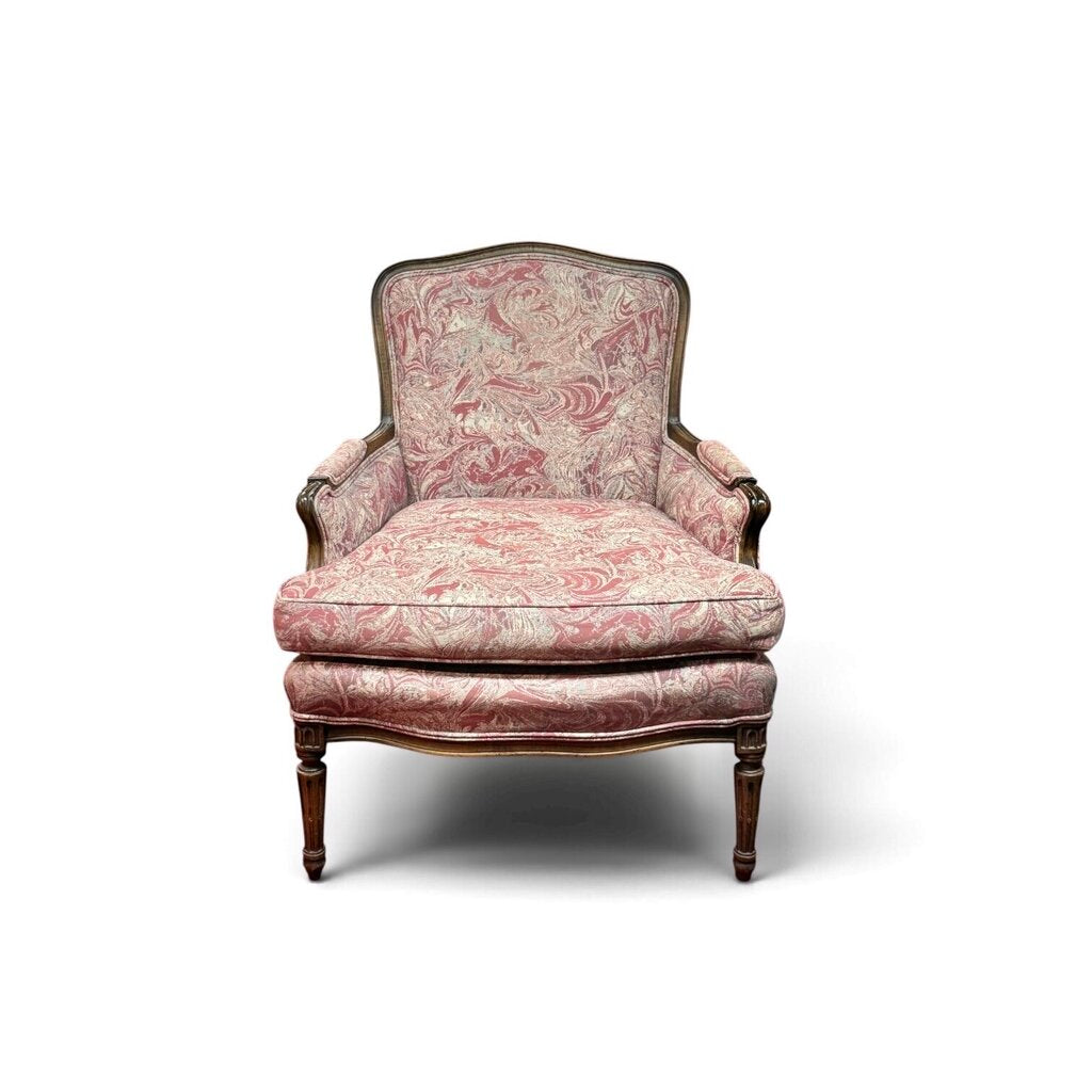 Red And Blue Marble Print Chair With Ottoman