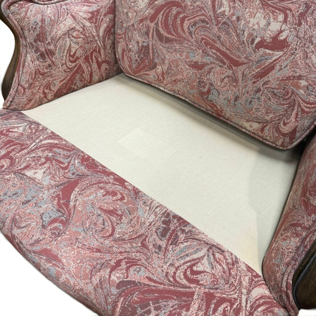 Red And Blue Marble Print Chair With Ottoman