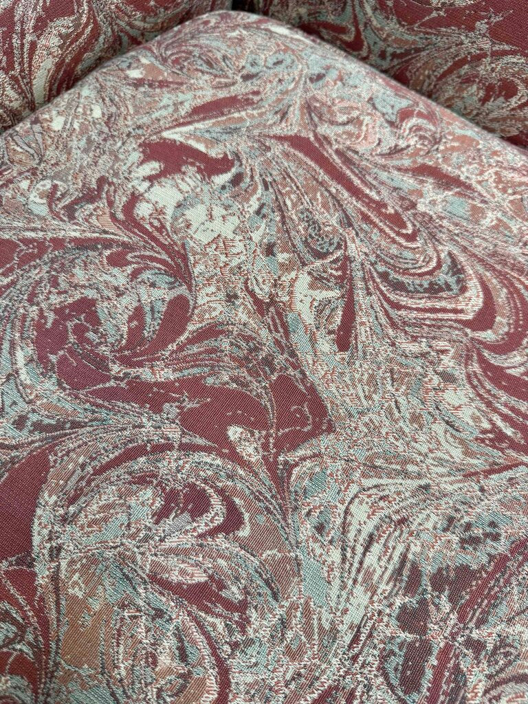 Red And Blue Marble Print Chair With Ottoman