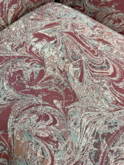 Red And Blue Marble Print Chair With Ottoman
