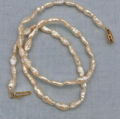 14K Gold & Keshi Rice Pearls 15” Choker Necklace /b