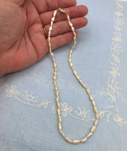 14K Gold & Keshi Rice Pearls 15” Choker Necklace /b