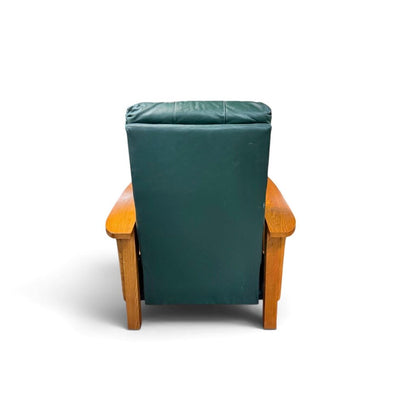 Green Leather And Red Oak Mission Style Reclining Chair