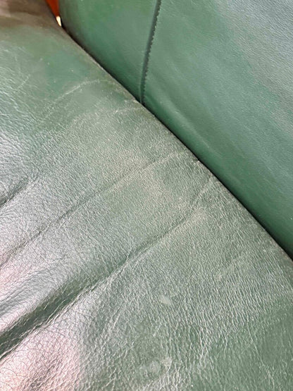 Green Leather And Red Oak Mission Style Reclining Chair