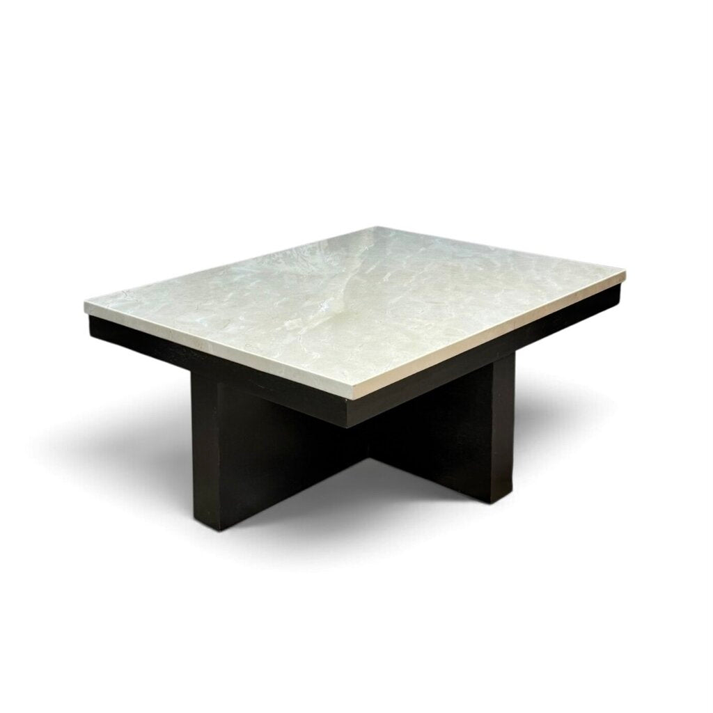 White Marble Top Black Base Coffee Table