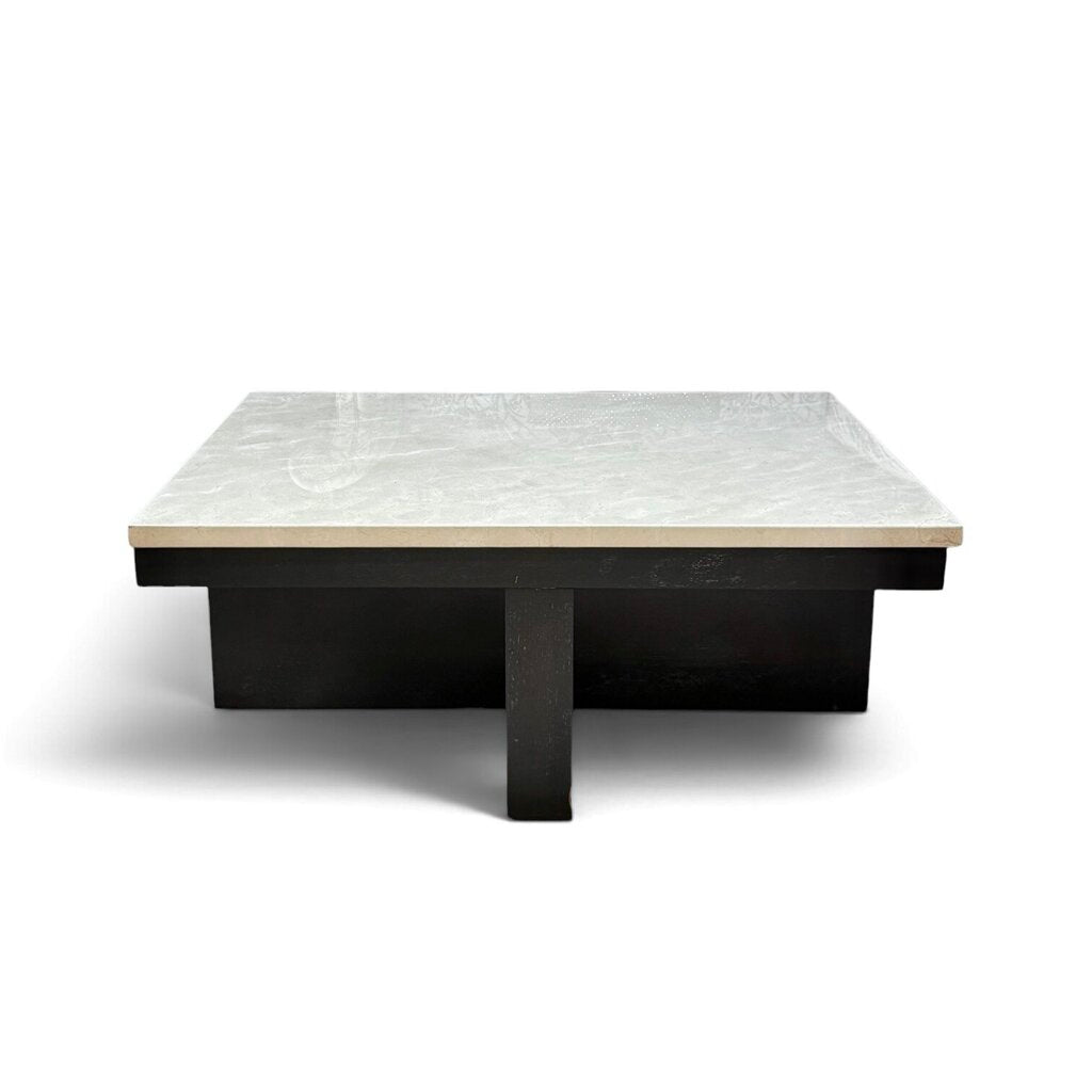 White Marble Top Black Base Coffee Table