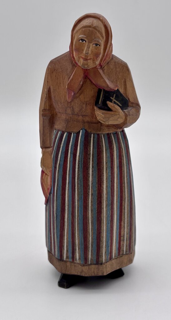 Vtg. Swiss Carved Wooden Figure of a Woman /j