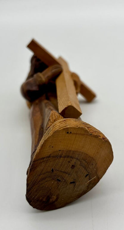 Vtg.Olive Wood Hand Carved Jesus Figure Carrying a Cross /j