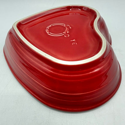 Homer Laughlin Fiesta Heart Shaped Bowls 7 1/2” Lapis & Scarlet Red Set/2 /cb