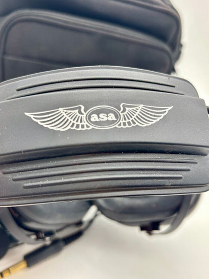 ASA Air Classics Aviation Headseet Two Prong Plug Black Pilot Headset with Case /j