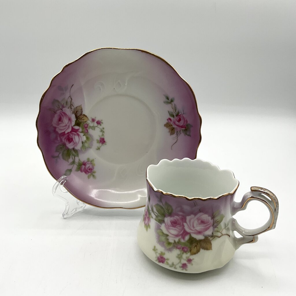 Antique Hand Painted Lefton Heavenly Rose Teacup and Saucer /f