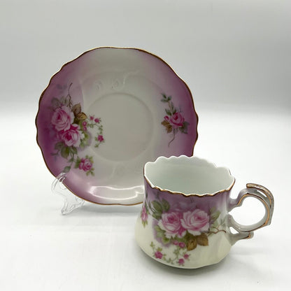 Antique Hand Painted Lefton Heavenly Rose Teacup and Saucer /f