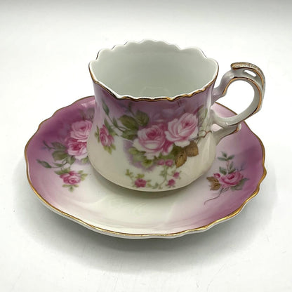 Antique Hand Painted Lefton Heavenly Rose Teacup and Saucer /f