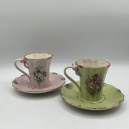 Bradford Editions Lena Liu’s Garden Treasures Teacups and Saucers Set of Two /f