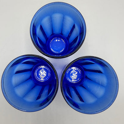 Set of 3 Vintage Luminarc 10 Panel Cobalt Blue Tumblers 5 3/8” Made In France /cb