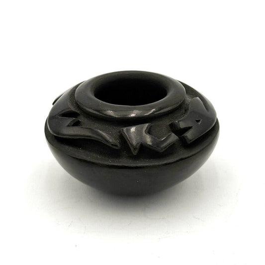 Signed Traditional Santa Clara Carved Avanyu Blackware Pot