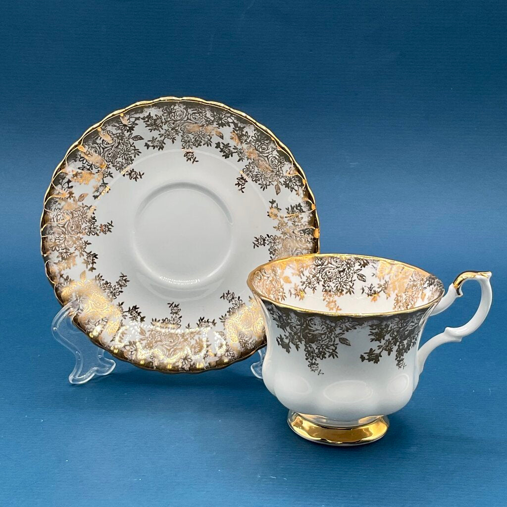 Vintage Royal Albert Gold Floral Chintz Montrose Teacup and Saucer /f
