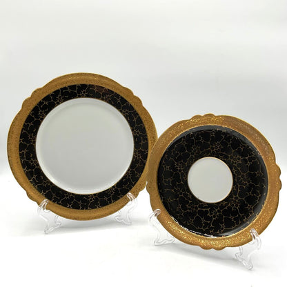 JLMenau Graf Von Henneberg East Germany Black and Gold Porcelain Saucer & Dessert Plate /f