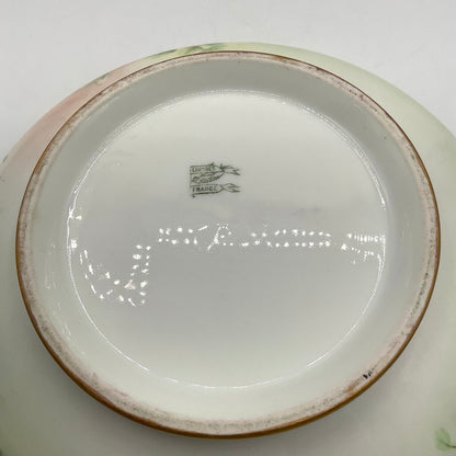 Antique Limoges France Pastel Green Porcelain Bowl and Charger with Hand Painted Pink Roses /f