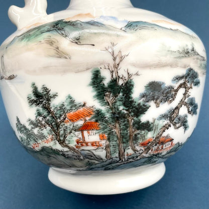Hand Painted Asian Ewer with Wooden Stand and Original Box /f