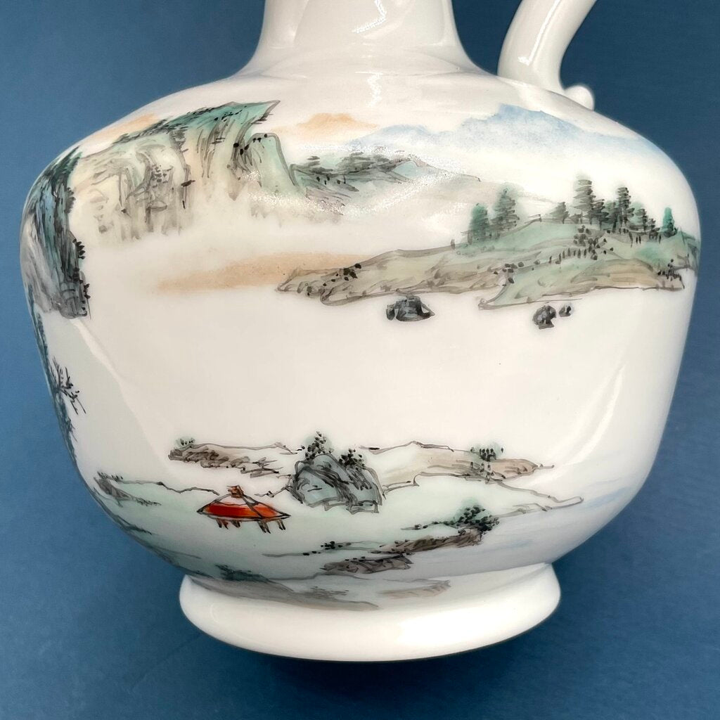Hand Painted Asian Ewer with Wooden Stand and Original Box /f