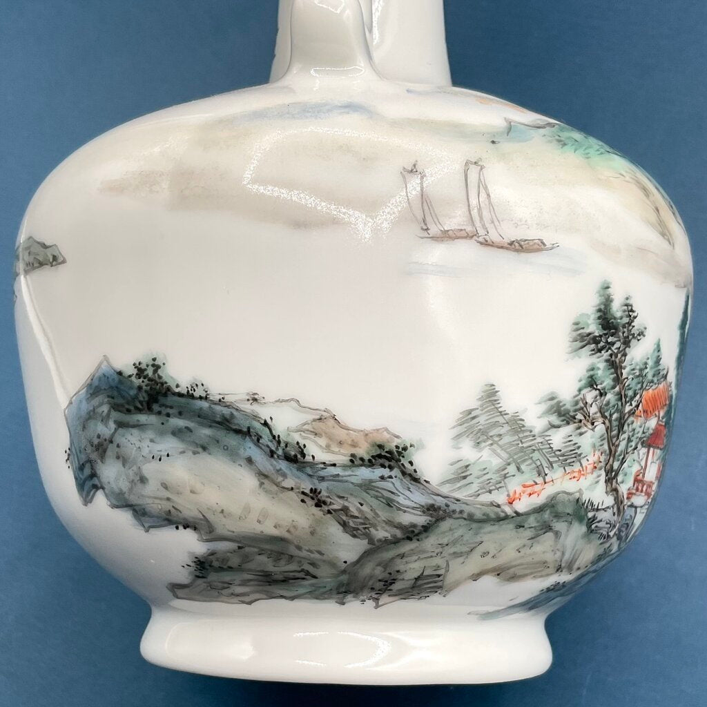 Hand Painted Asian Ewer with Wooden Stand and Original Box /f