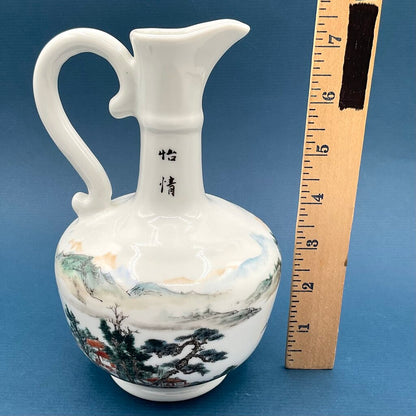 Hand Painted Asian Ewer with Wooden Stand and Original Box /f