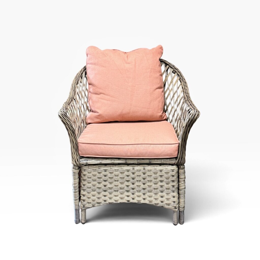 3 Piece Outdoor Wicker Set with Salmon Cushions
