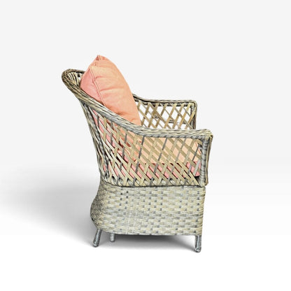 3 Piece Outdoor Wicker Set with Salmon Cushions