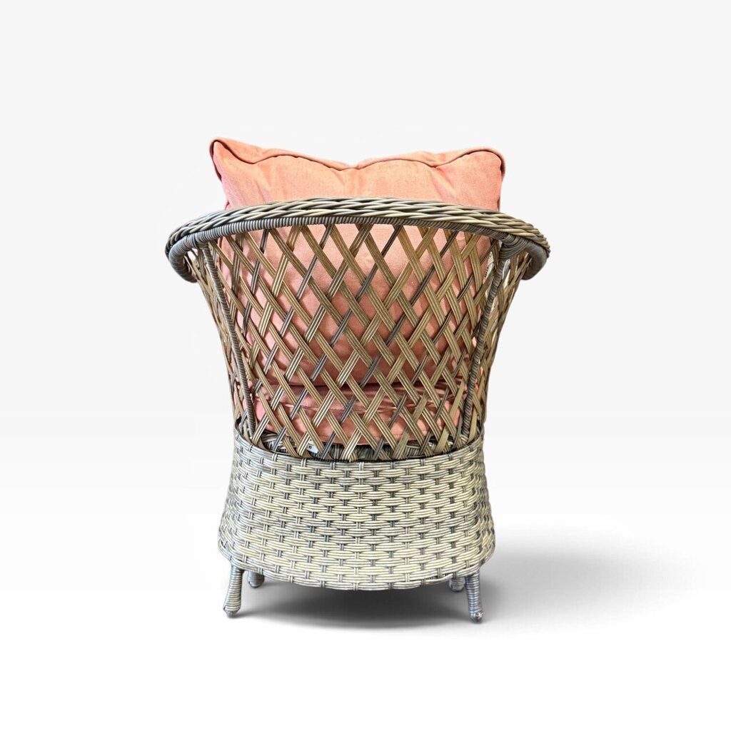 3 Piece Outdoor Wicker Set with Salmon Cushions