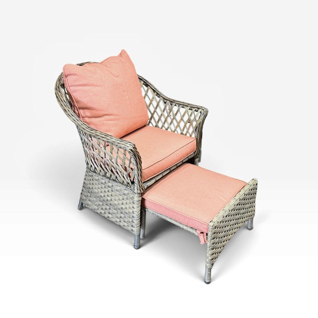 3 Piece Outdoor Wicker Set with Salmon Cushions