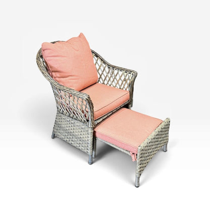 3 Piece Outdoor Wicker Set with Salmon Cushions