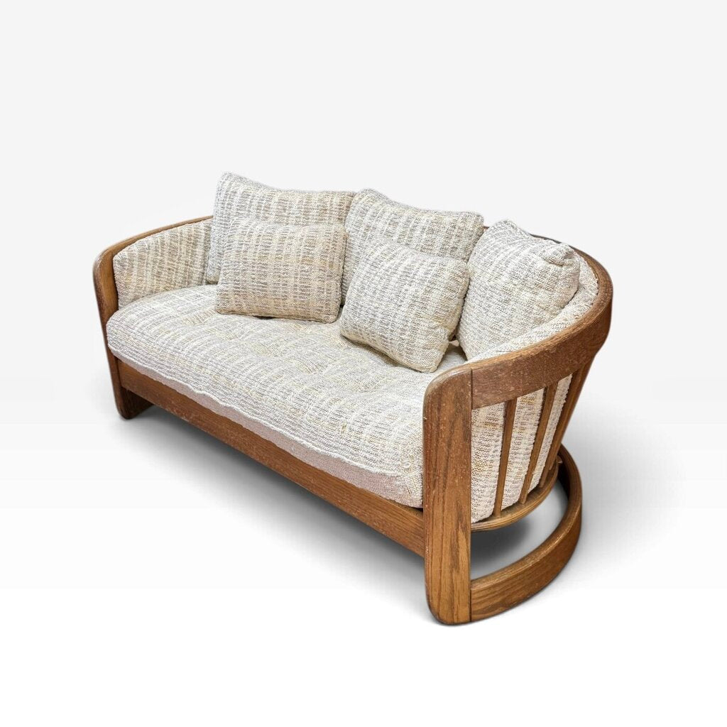 Wood Framed Loveseat With Textured Cream Pillows