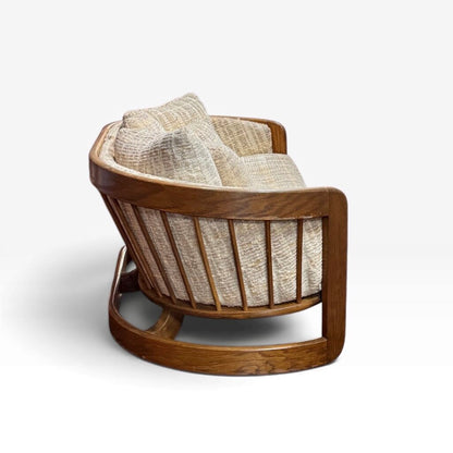 Wood Framed Loveseat With Textured Cream Pillows