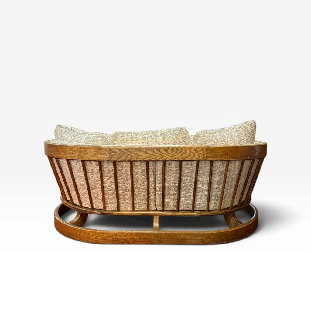 Wood Framed Loveseat With Textured Cream Pillows
