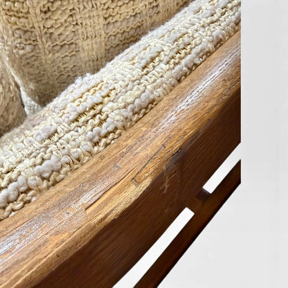 Wood Framed Loveseat With Textured Cream Pillows