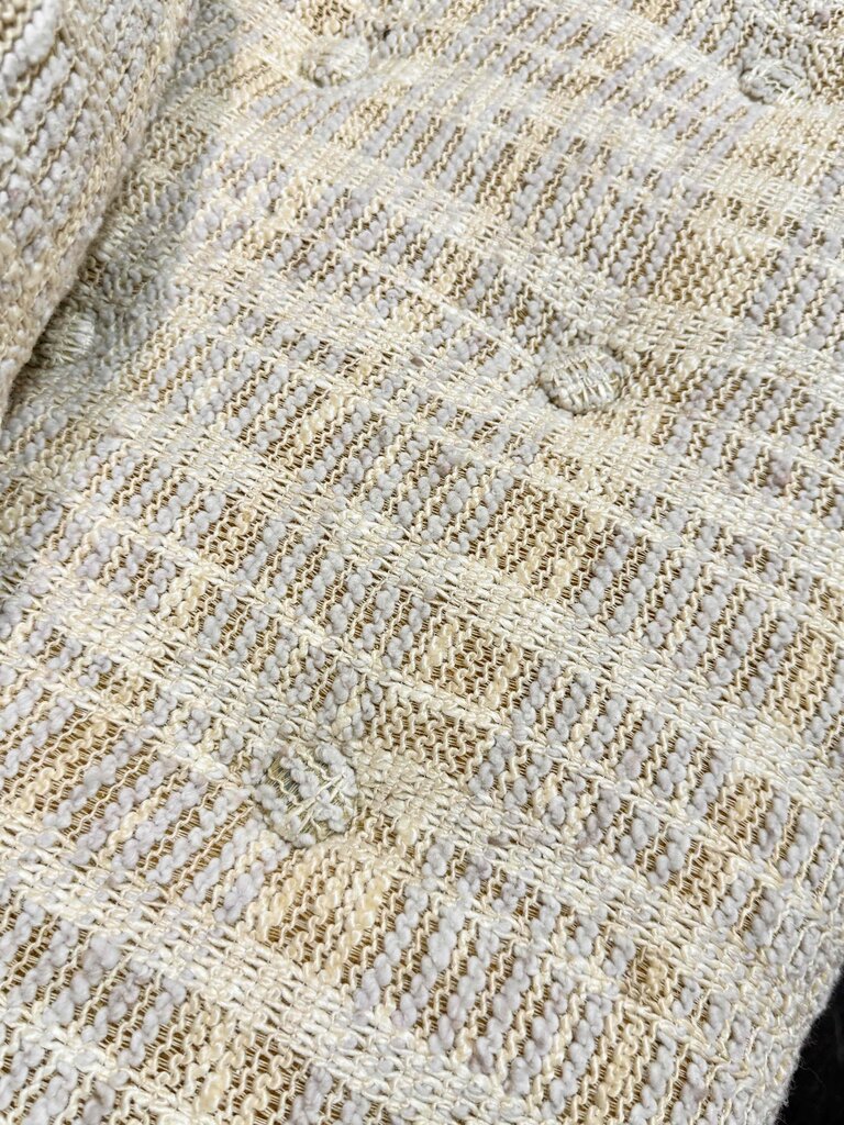 Wood Framed Loveseat With Textured Cream Pillows