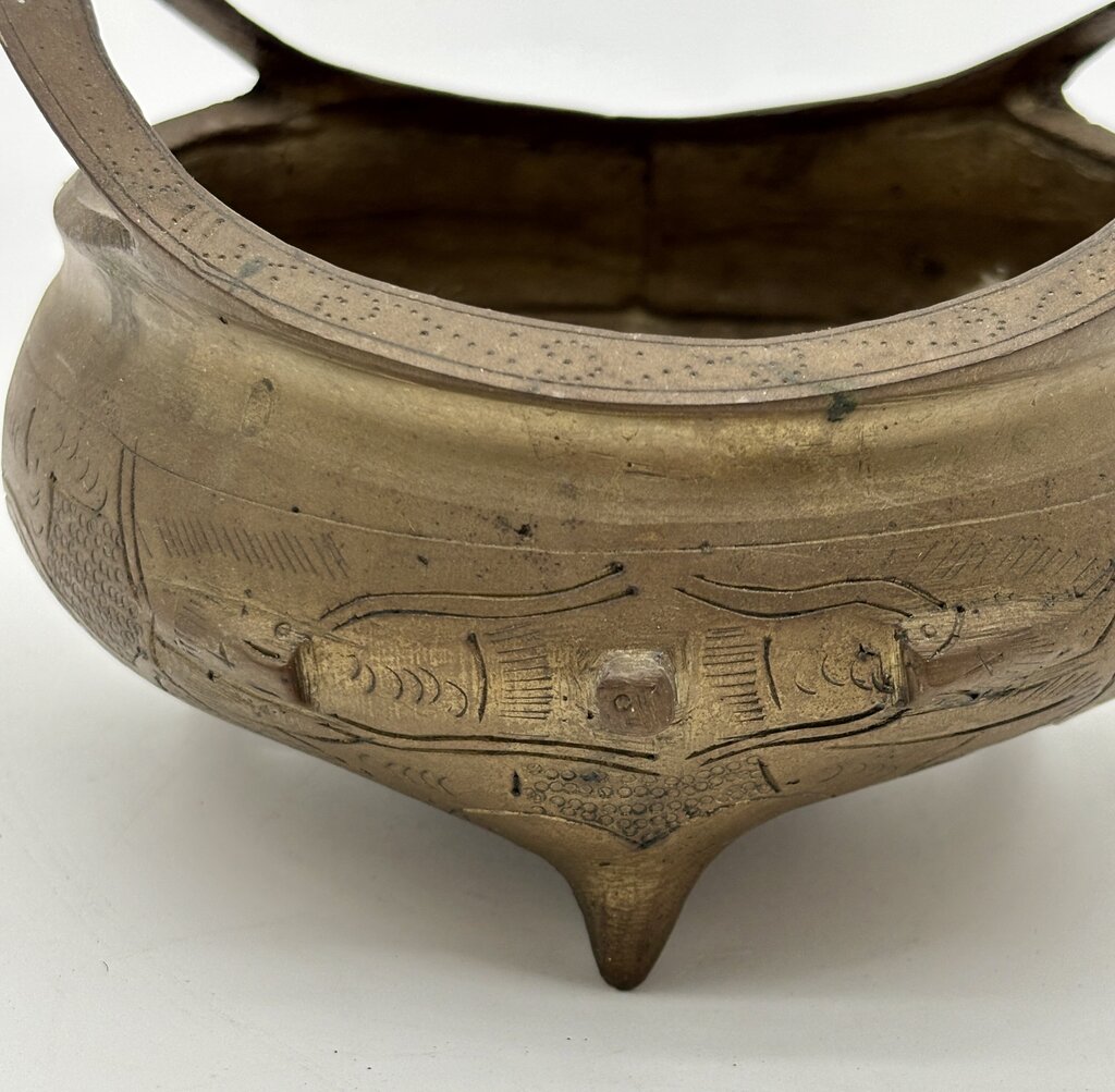 Vtg. Chinese Cast Brass Tripod Incense Burner /j