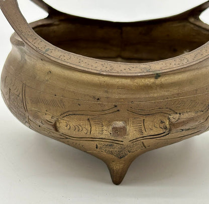 Vtg. Chinese Cast Brass Tripod Incense Burner /j