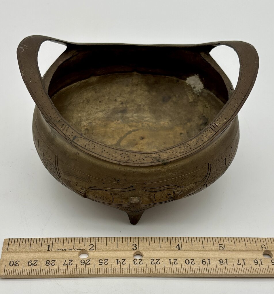 Vtg. Chinese Cast Brass Tripod Incense Burner /j