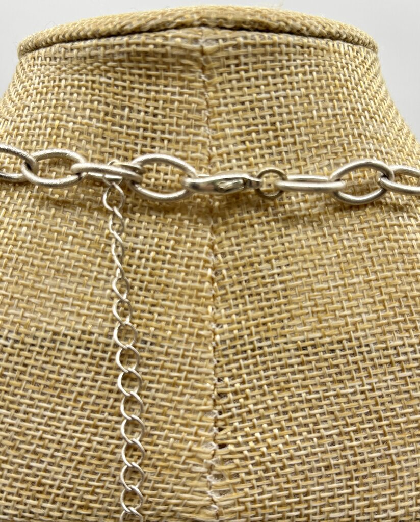 Statement Necklace & Earrings Set Silver-toned with Faceted Yellow Details /j