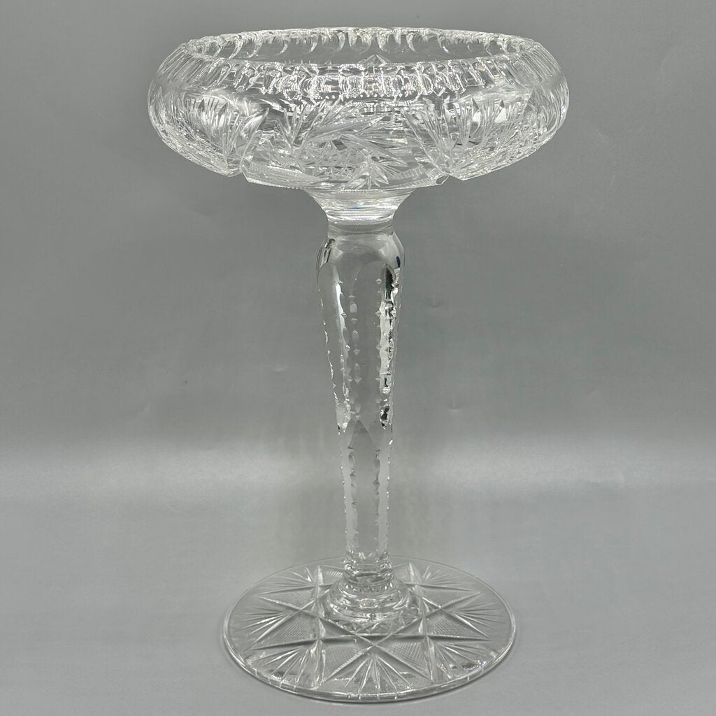 Antique American Brilliant Period ABP Wheel Cut Glass 10 Inch Pedestal Bowl /cb