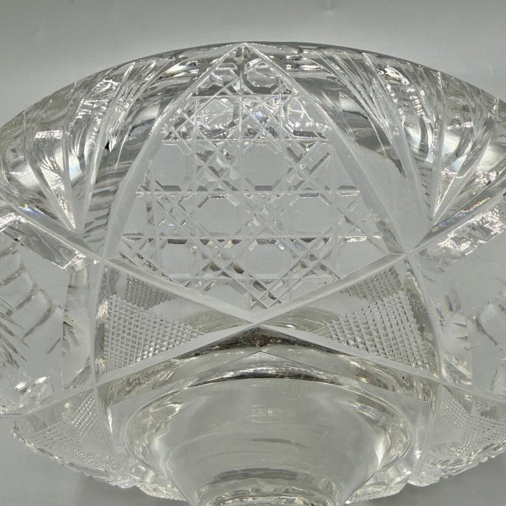 Antique American Brilliant Period ABP Wheel Cut Glass 10 Inch Pedestal Bowl /cb