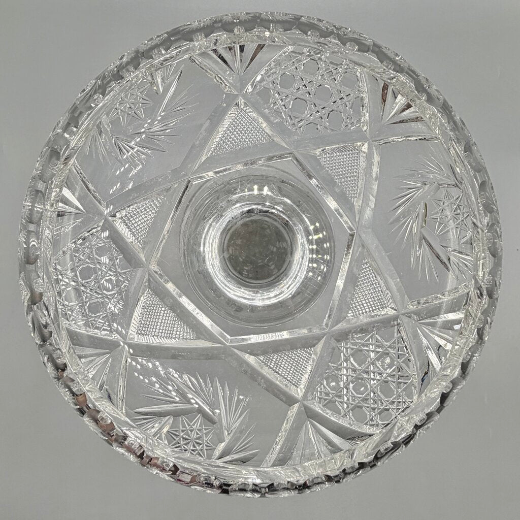 Antique American Brilliant Period ABP Wheel Cut Glass 10 Inch Pedestal Bowl /cb